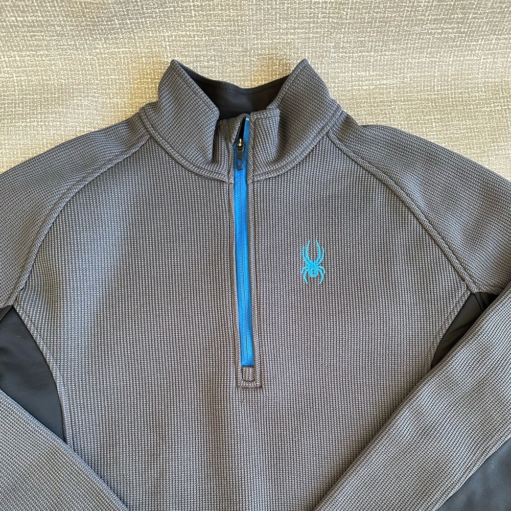 Spyder Mens XL 1/4 Zip Performance Pullover Gray Black Athletic Outdoor Top - Picture 3 of 14